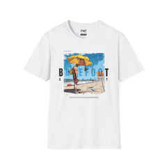 Barefoot Happy Shirt - Beach Umbrella and Rainy Ocean Shirt, Trendy Summer Beach Shirt for Men, Cool Summer Outfit, Ideal Vacay Shirt, Tee