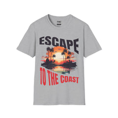 Escape The Cost Tee - Sunset Palm Tree Tee, Trendy Sunset Unisex Beach Shirt, Perfect Summer Shirt and Beach Outfit, Ideal Vacay Shirt