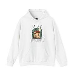 Enter If You Dare Hoodie - Haunted House Hoodie, Scary House Hoodie, Unisex Halloween Apparel, Funny Halloween Puns, Trendy Halloween Hoodie