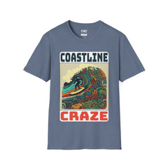 Coastline Craze Shirt - Man Surfing Colorful Summer Tee, Cool Beach Tee for Men, Trendy Summer Shirt, Perfect Summer Beach Outfit, Vacay Tee