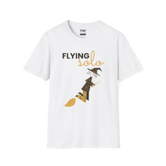 Flying Solo Shirt - Minimalist Witch Halloween Shirt, Women Halloween Shirt, Trendy and Popular Girls Halloween Apparel Tee