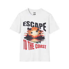 Escape The Cost Tee - Sunset Palm Tree Tee, Trendy Sunset Unisex Beach Shirt, Perfect Summer Shirt and Beach Outfit, Ideal Vacay Shirt