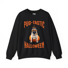 Pug Halloween Adult Sweatshirt - Pug-tastic Halloween Dog Adult Sweatshirt, Orange Halloween Adult Sweatshirts, Halloween Adult Sweatshirt