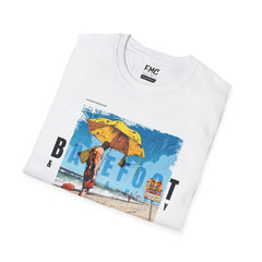 Barefoot Happy Shirt - Beach Umbrella and Rainy Ocean Shirt, Trendy Summer Beach Shirt for Men, Cool Summer Outfit, Ideal Vacay Shirt, Tee