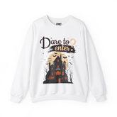 Dare to Enter Sweatshirt - Haunted House Design, Scary House Sweatshirt, Unisex Halloween Sweatshirt, Trendy and Halloween Apparel for Men and Women