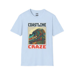 Coastline Craze Shirt - Man Surfing Colorful Summer Tee, Cool Beach Tee for Men, Trendy Summer Shirt, Perfect Summer Beach Outfit, Vacay Tee