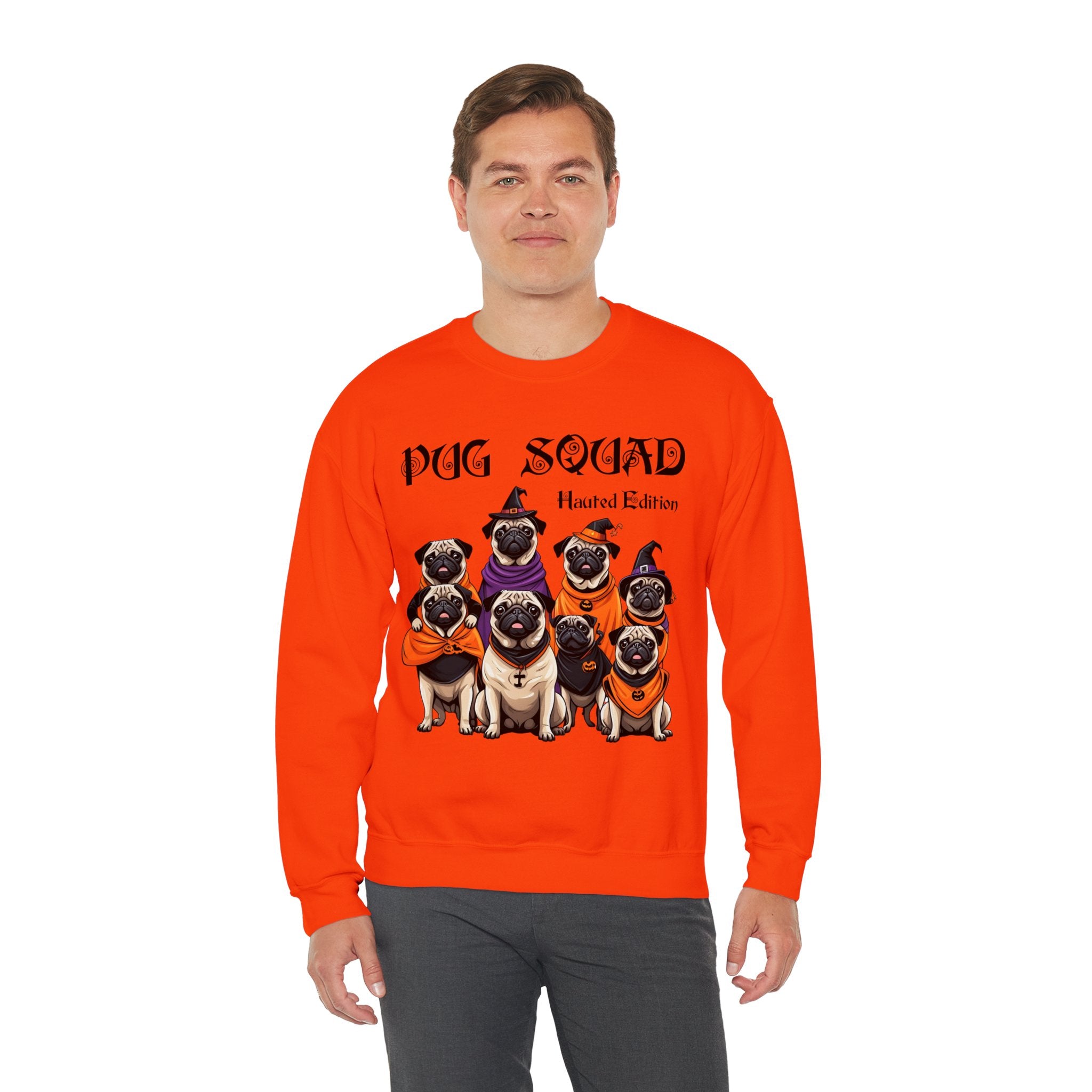 Pug Halloween Adult Sweatshirt - Dog Halloween Adult Sweatshirt, Pug Squad Haunted Edition, Spooky Family Pug Sweatshirts