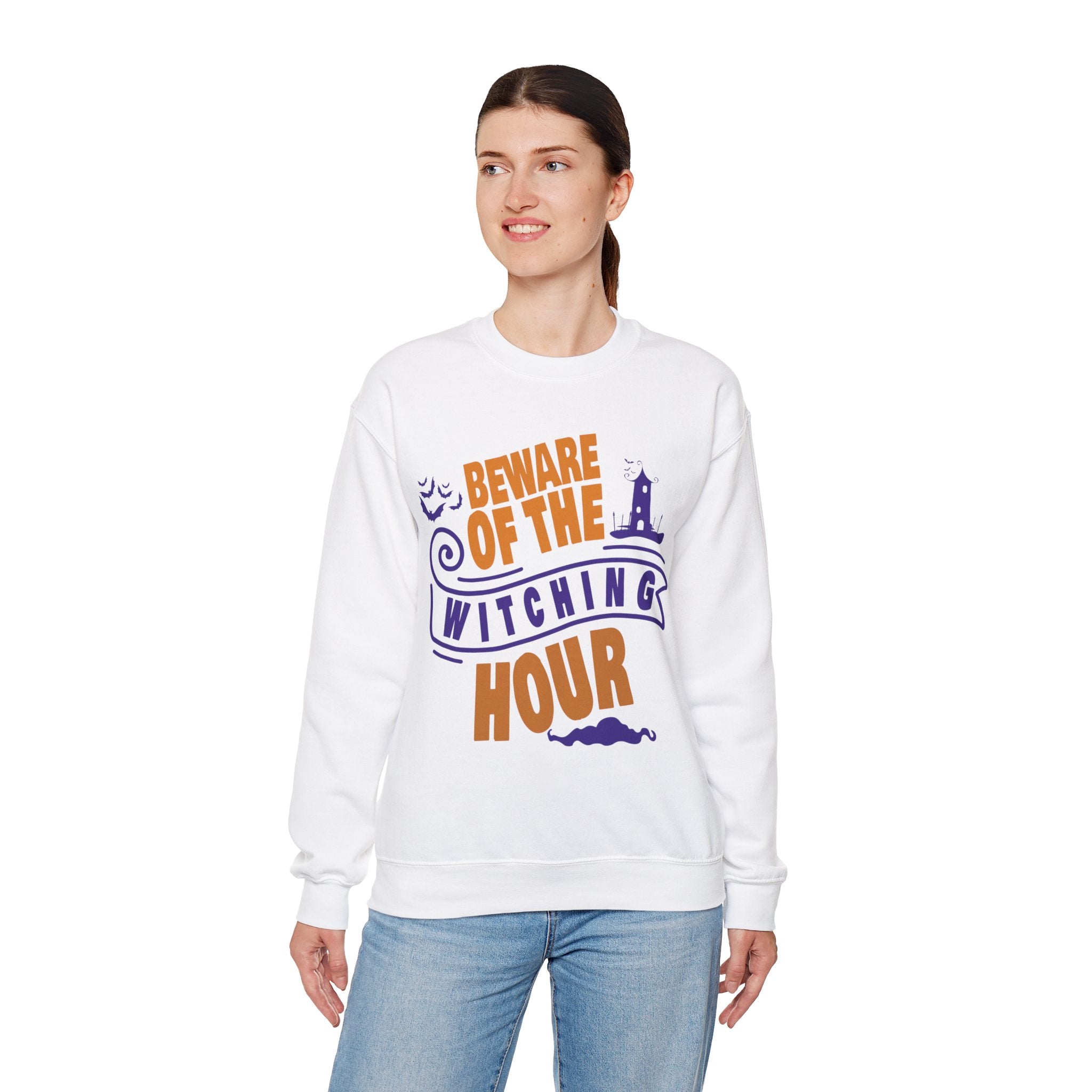 Beware of Witching Hour - Retro Witch Halloween Sweatshirt, Unisex Halloween Sweatshirt, Trendy Men and Women Halloween Sweatshirt, Halloween Apparel