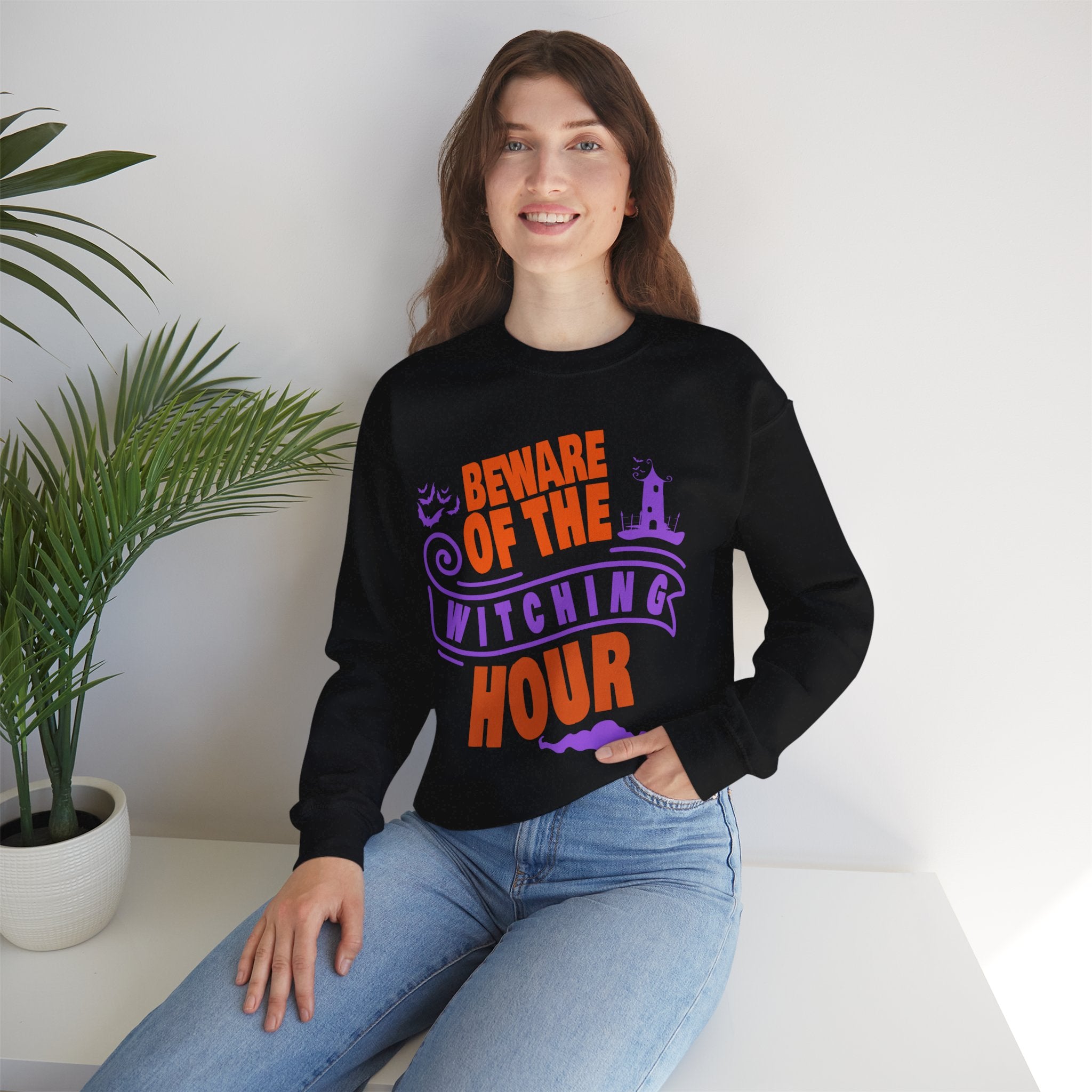 Beware of Witching Hour - Retro Witch Halloween Sweatshirt, Unisex Halloween Sweatshirt, Trendy Men and Women Halloween Sweatshirt, Halloween Apparel