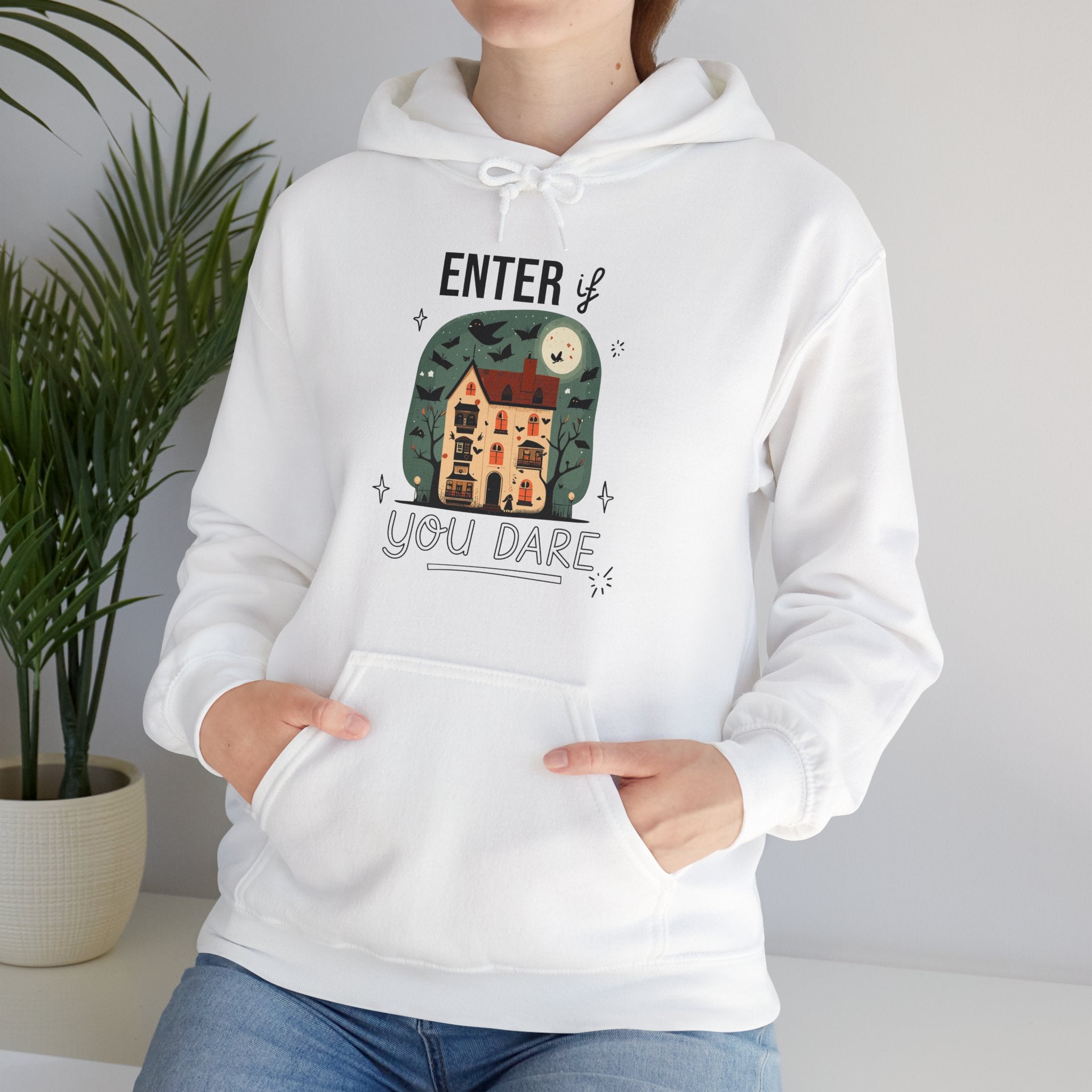 Enter If You Dare Hoodie - Haunted House Hoodie, Scary House Hoodie, Unisex Halloween Apparel, Funny Halloween Puns, Trendy Halloween Hoodie