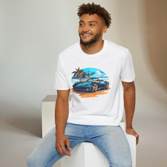 Palm Tree Shirt - Sport Car Summer Shirt for Men, Trendy Beach Shirt and Summer Outfit, Cool Vacay Shirt, Ideal Summer Gift