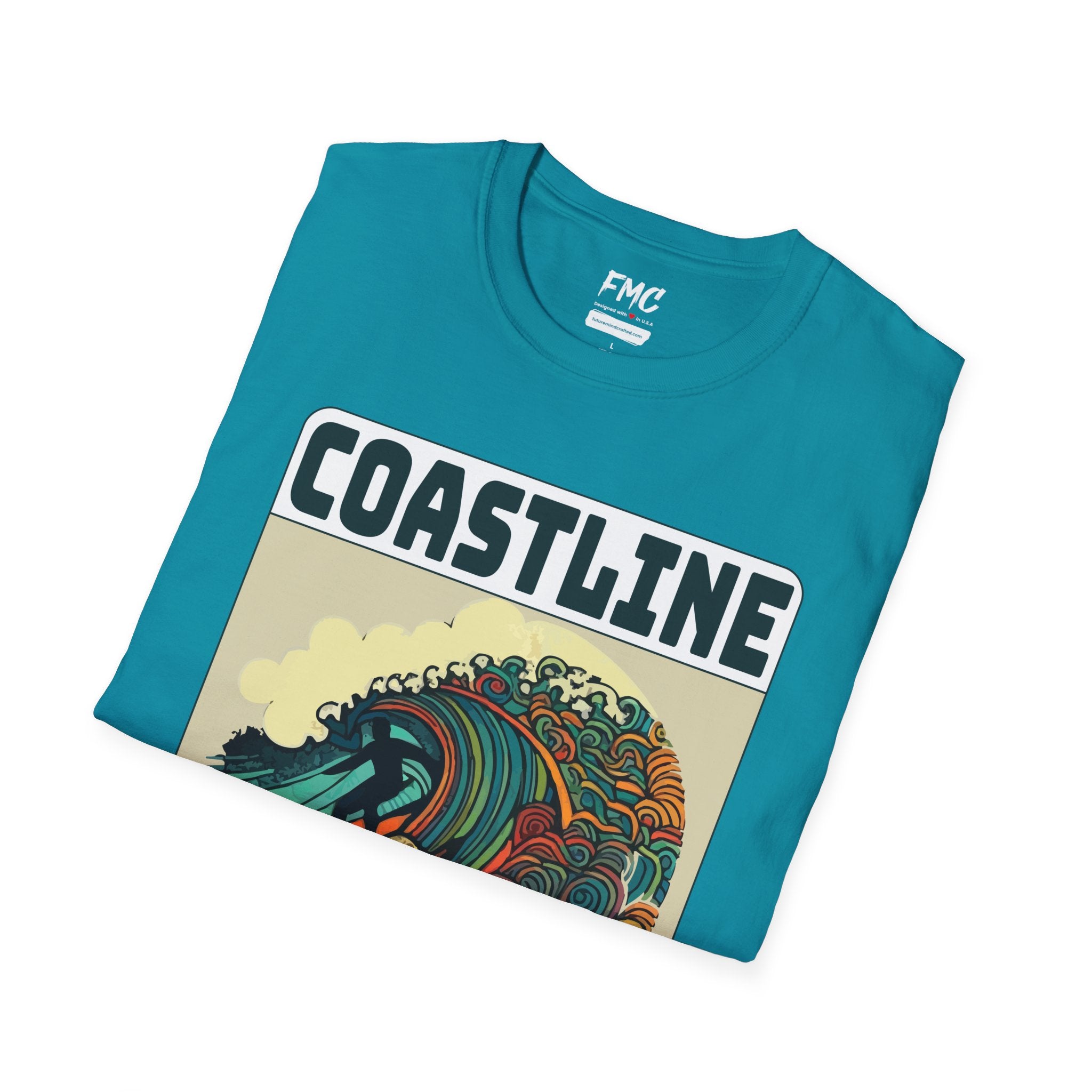 Coastline Craze Shirt - Man Surfing Colorful Summer Tee, Cool Beach Tee for Men, Trendy Summer Shirt, Perfect Summer Beach Outfit, Vacay Tee