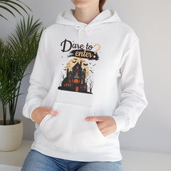 Dare to Enter Hoodie - Haunted House Design, Scary House Hoodie, Unisex Halloween Hoodie, Trendy and Halloween Apparel for Men and Women