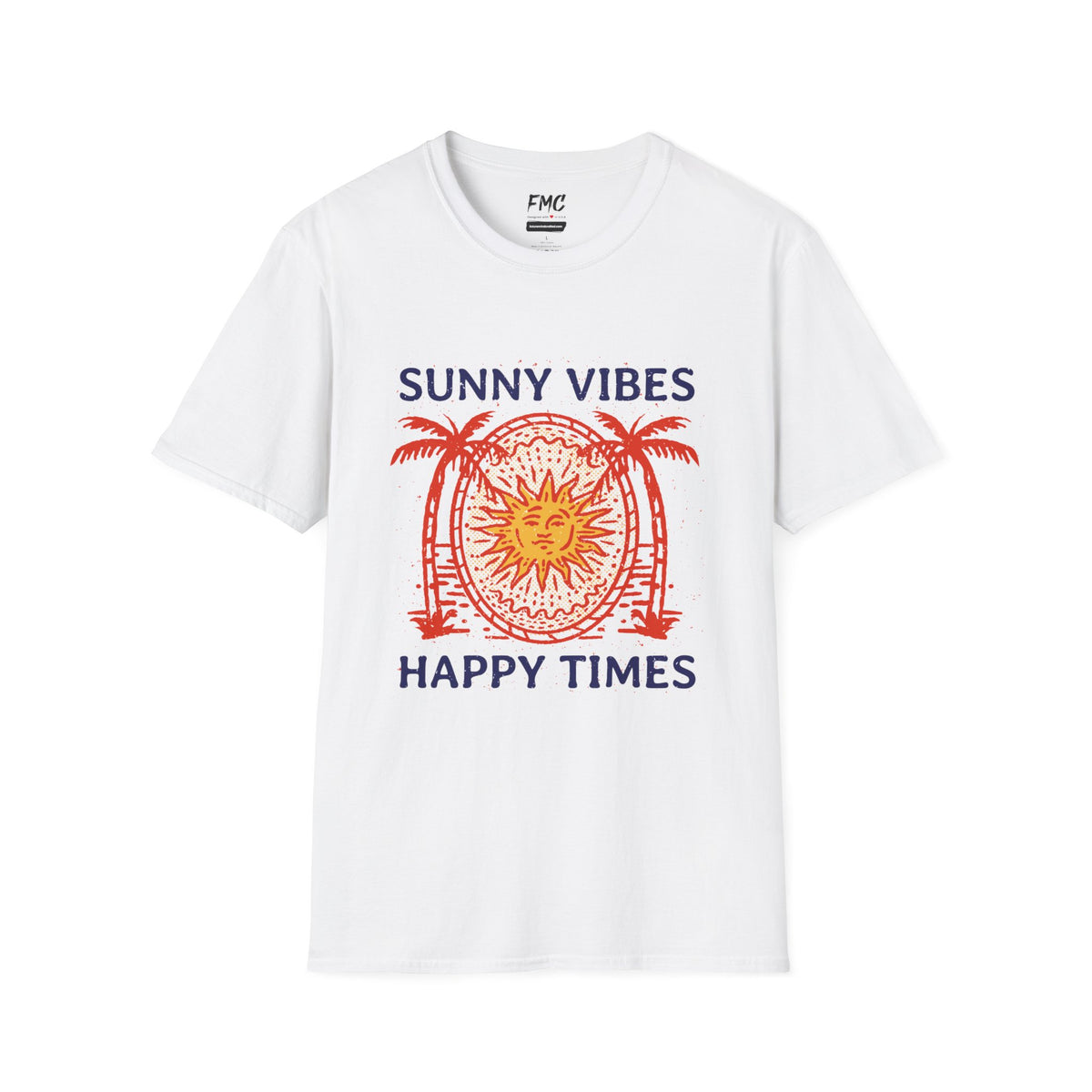 Sunny Vibes Shirt - Happy Times Palm Tree Tee, Unisex Beach Shirt, Trendy Summer Shirt and Beach Outfit, Ideal Vacay Shirt and Summer Gift, Tee