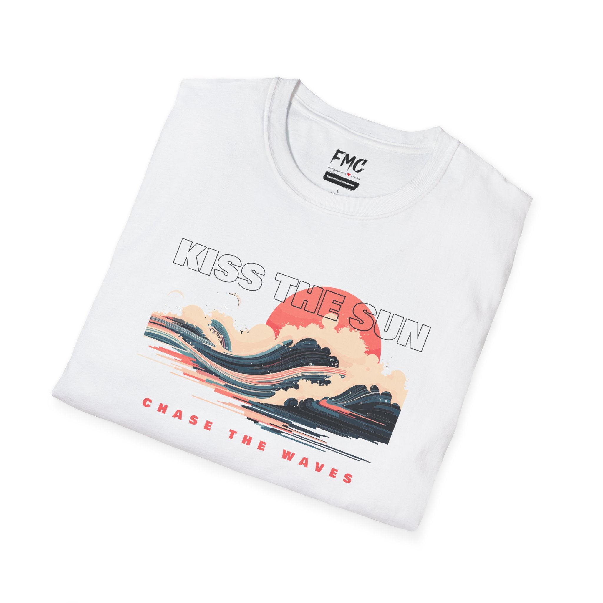 Kiss the Sun Shirt - Chase the Waves Tee, Abstract Ocean Design, Unisex Summer Shirt, Trendy Beach Shirt, Perfect Summer Outfit, Vacay Tee