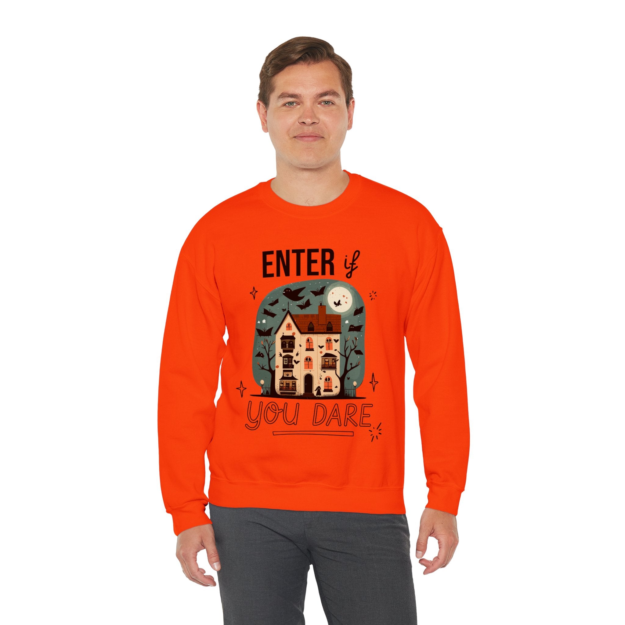 Enter If You Dare Sweatshirt - Haunted House Sweatshirt, Scary House Sweatshirt, Unisex Halloween Apparel, Funny Halloween Puns, Trendy Halloween Sweatshirt