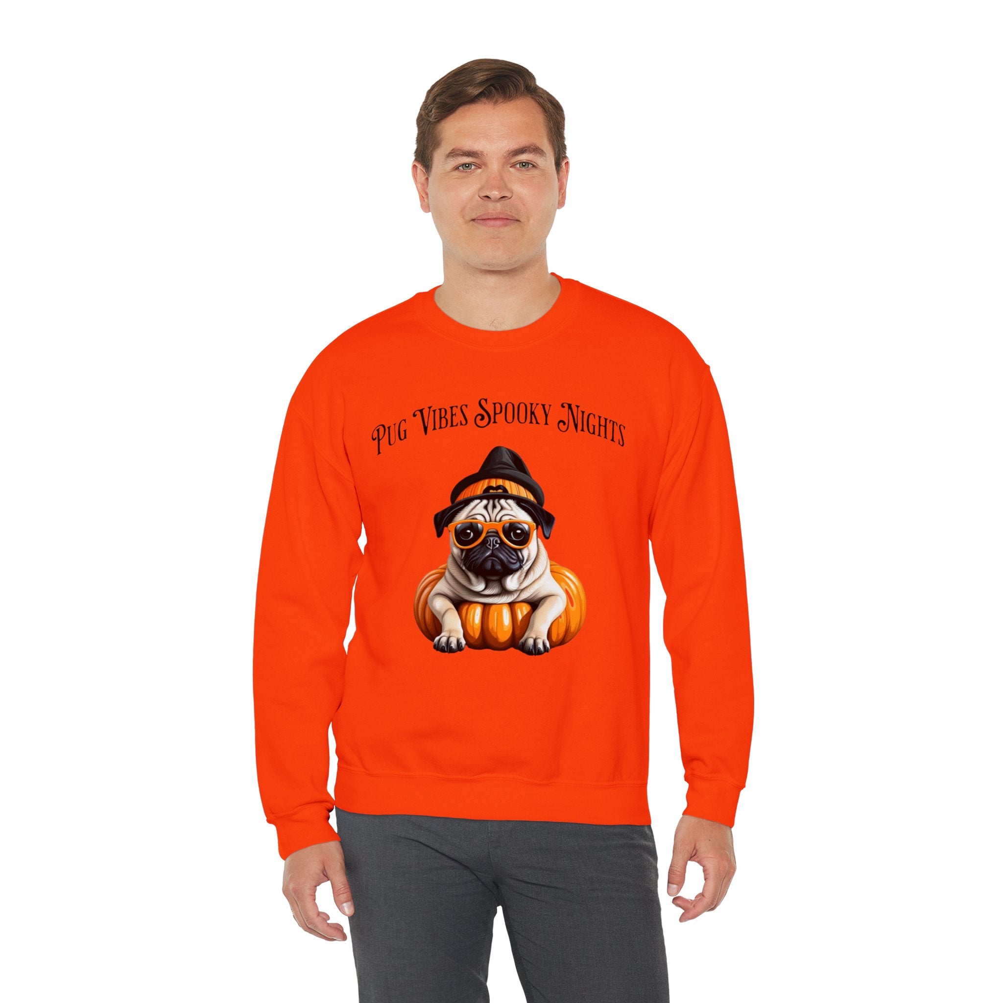 Pug Halloween Adult Sweatshirt - Pug Life Spooky Nights Adult Sweatshirt, Dog Halloween Shirt, Trendy Women Halloween Tee, Halloween Sweat