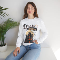 Dare to Enter Sweatshirt - Haunted House Design, Scary House Sweatshirt, Unisex Halloween Sweatshirt, Trendy and Halloween Apparel for Men and Women