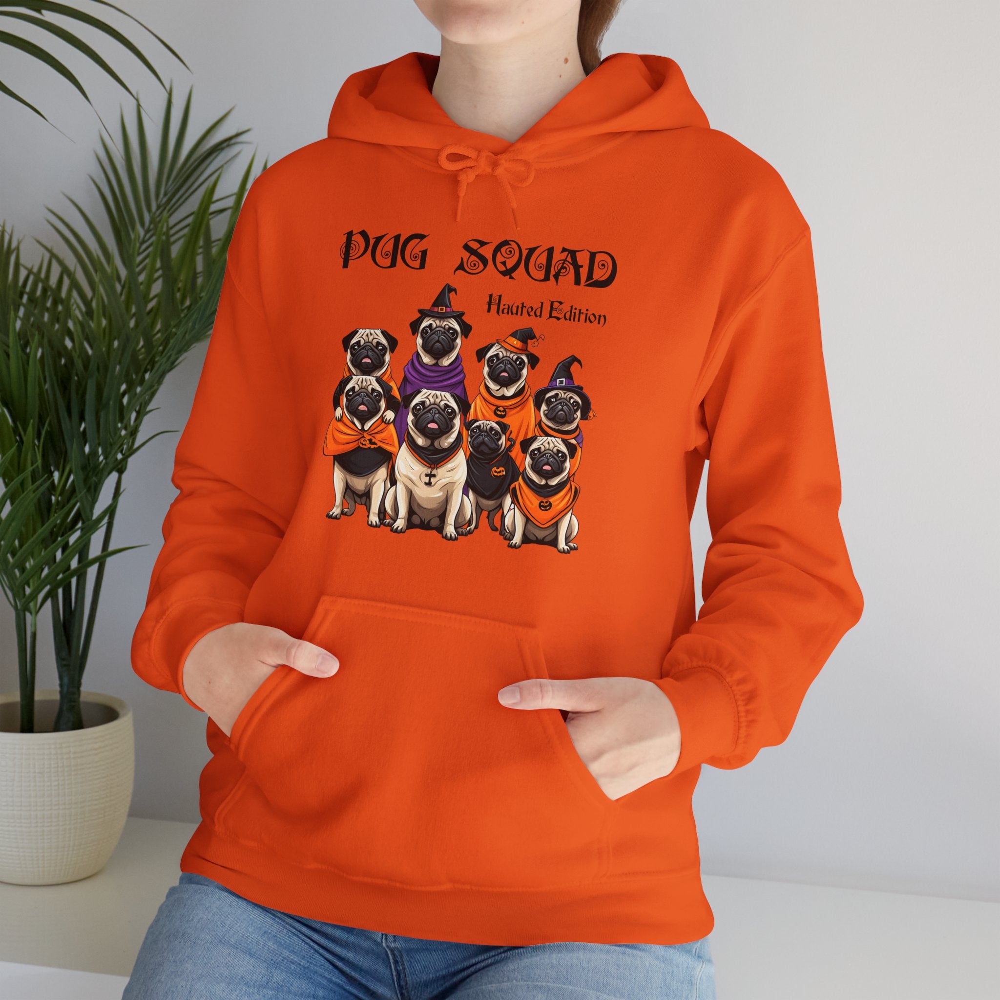 Pug Halloween Adult Hoodie - Dog Halloween Adult Hoodie, Pug Squad Haunted Edition, Spooky Family Pug Adult Hoodie, Retro Halloween Hoodie