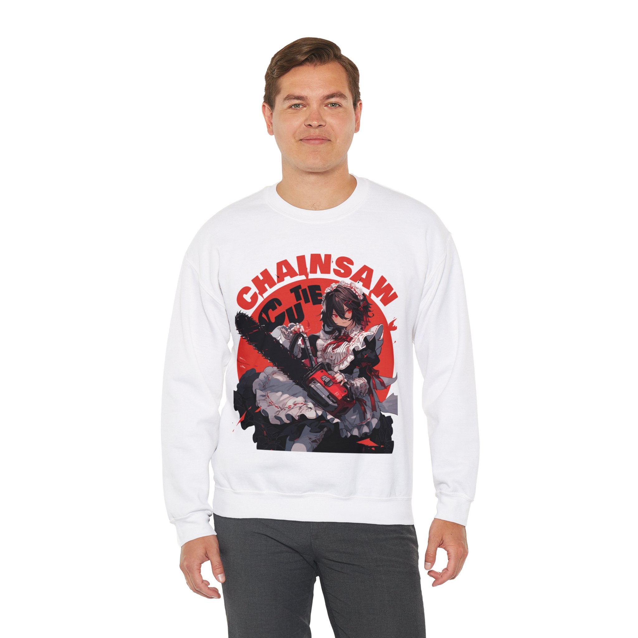 Chainsaw Cutie Sweatshirt - Anime Chainsaw Halloween Sweatshirt, Cute Women and Girls Halloween Sweatshirt, Trendy and Popular Halloween Apparel