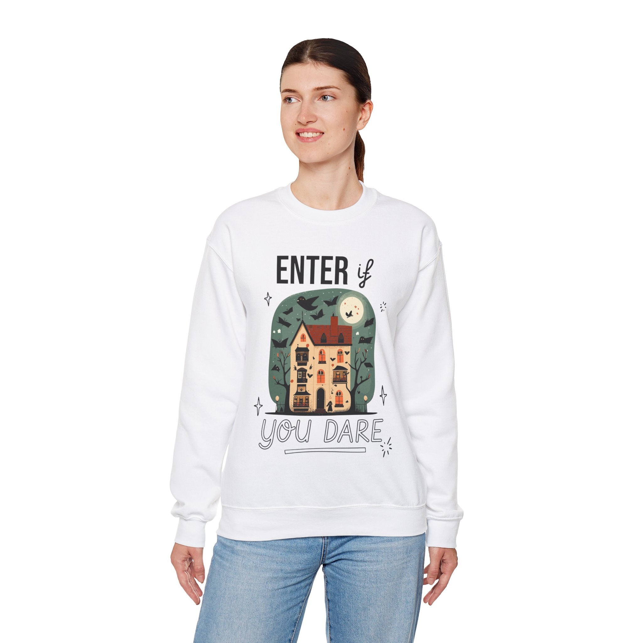Enter If You Dare Sweatshirt - Haunted House Sweatshirt, Scary House Sweatshirt, Unisex Halloween Apparel, Funny Halloween Puns, Trendy Halloween Sweatshirt
