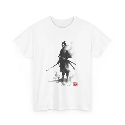 The Silent Ronin | Modern Japanese Sumi-e Ink T-Shirt — White