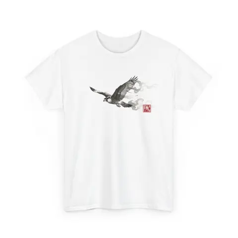 Rising Falcon | Modern Japanese Sumi-e Ink T-Shirt — White