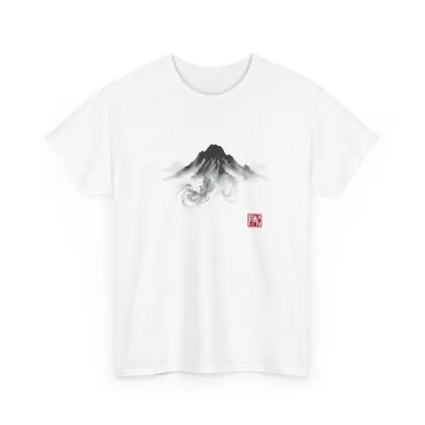 Zen Mountain | Modern Japanese Sumi-e Ink T-Shirt — White