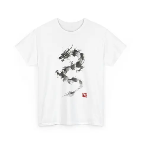 Ethereal Dragon | Modern Japanese Sumi-e Ink T-Shirt — White